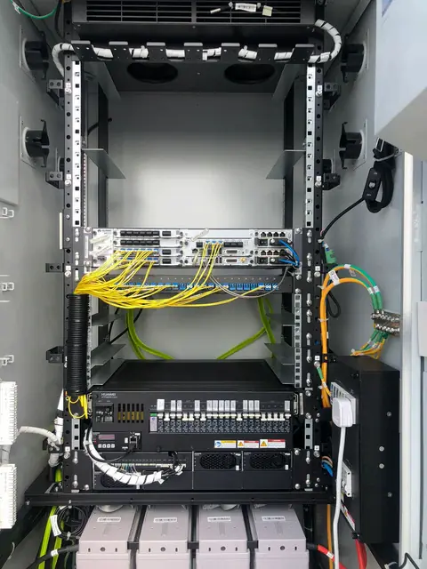 Network rack with fibre patching and switches installed in V. Fulidhoo